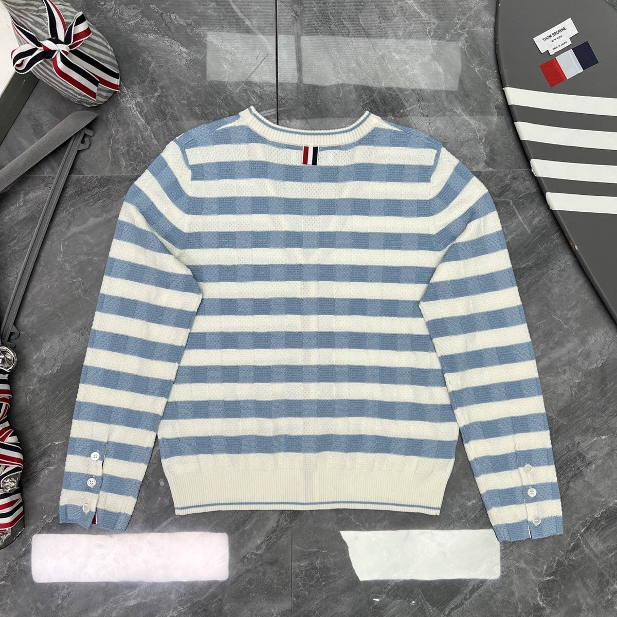 Thom Browne Style Striped V-Neck Button Cardigan