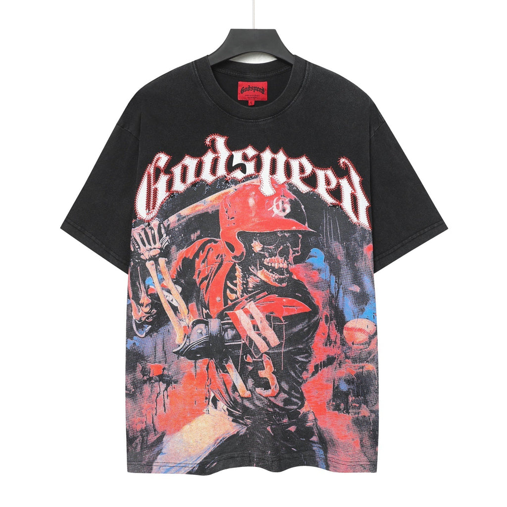 Godspeed Skeleton Baseball Batter Graphic T‑Shirt