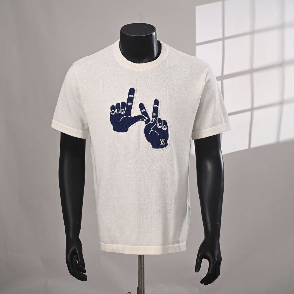 Blue Gesture Knit Short-Sleeve T-Shirt