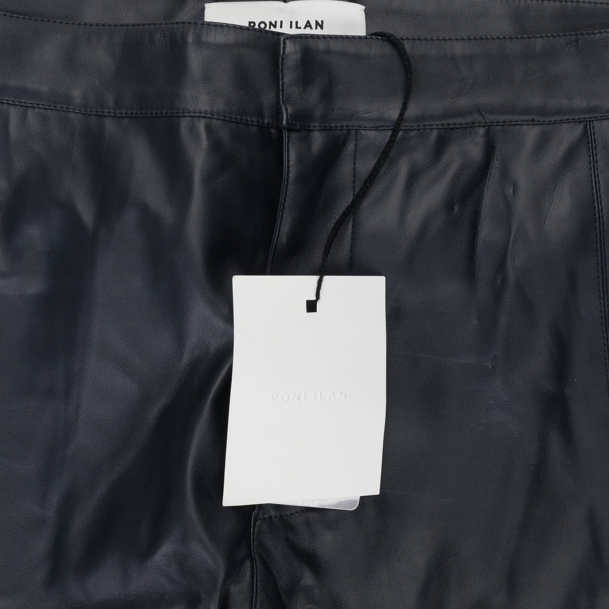 FAUX LEATHER PANEL NAVY TROUSER