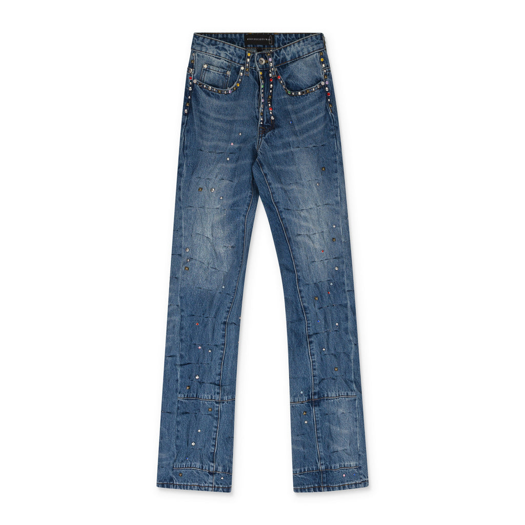 MULTICOLOR STUD CINCHED STRAIGHT-FIT JEANS