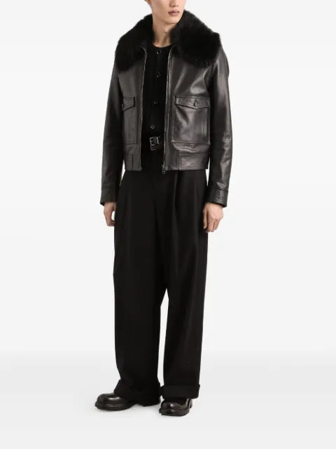 Dolce & Gabbana fur-collar leather jacket