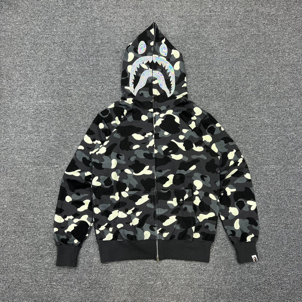 BAPE City Camo Glow + Holographic Shark Full-Zip Hoodie - Gray / Black