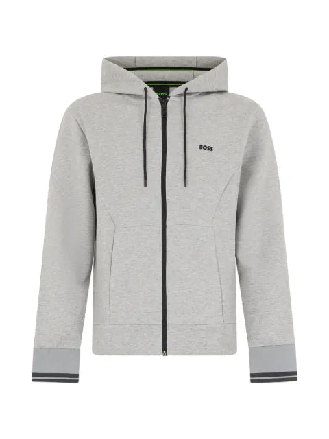 BOSS cotton-blend zip-up hoodie with stripe details