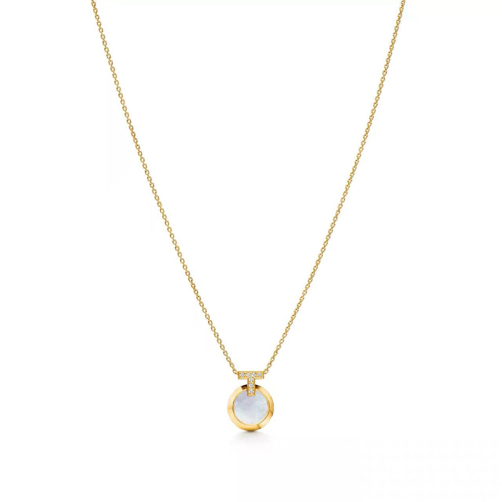Tiffany Style T Motif Cubic Zirconia 18K Gold-Plated Necklace