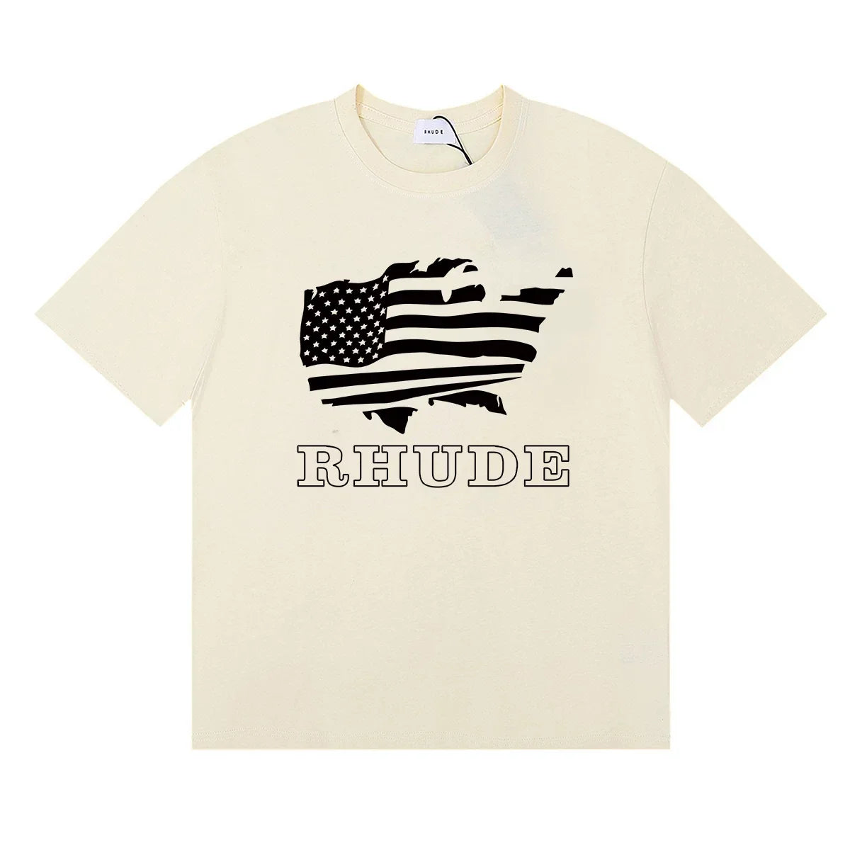 Rhude USA Map American Flag Graphic Cream Oversized T‑Shirt