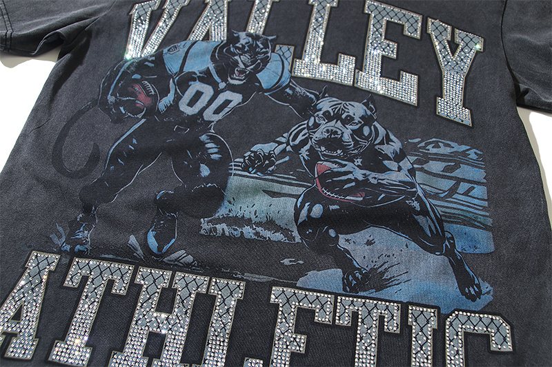 VALE USA Athletic Rhinestone Graphic T-Shirt