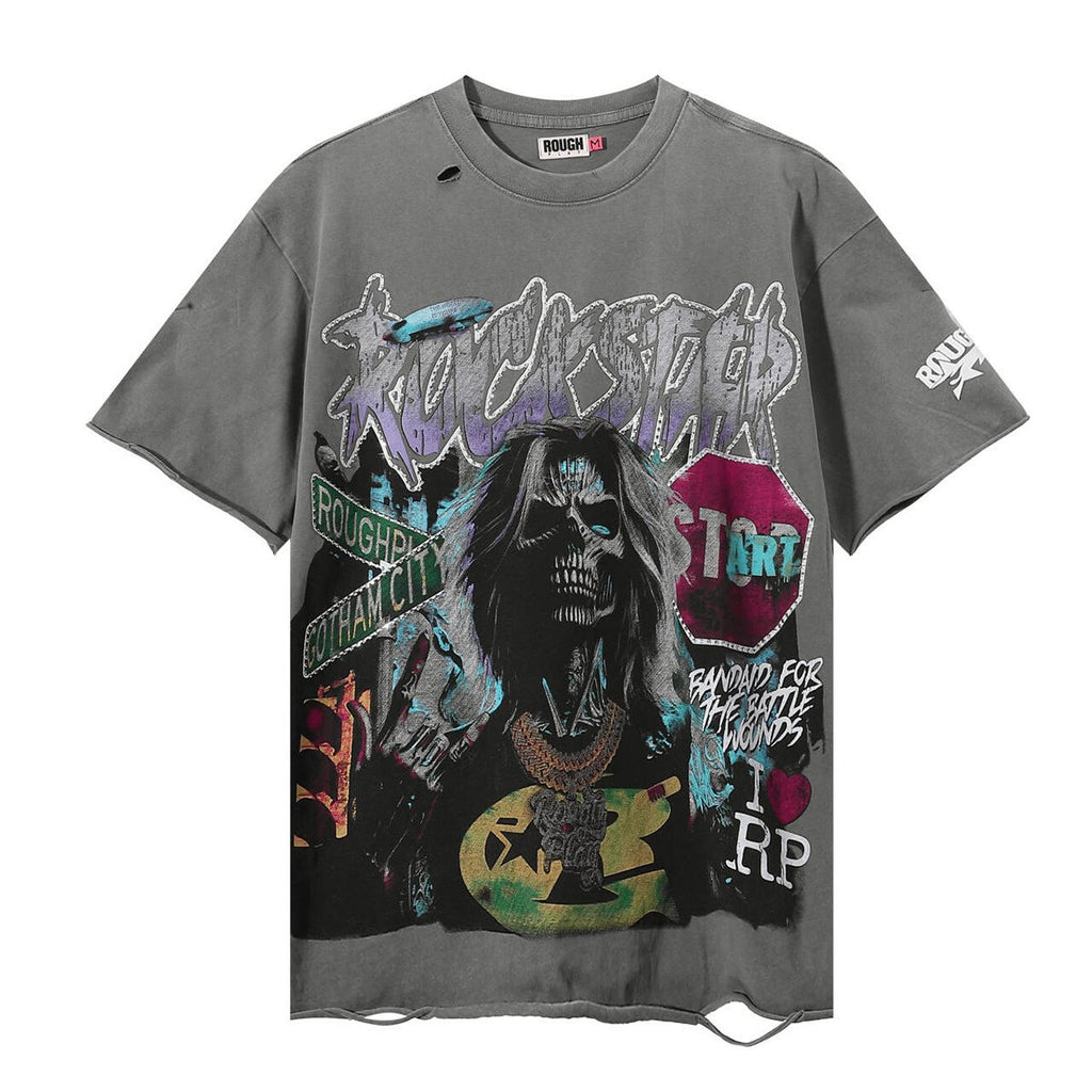 Rough Play Skeleton Rapper Graphic Short-Sleeve T-Shirt
