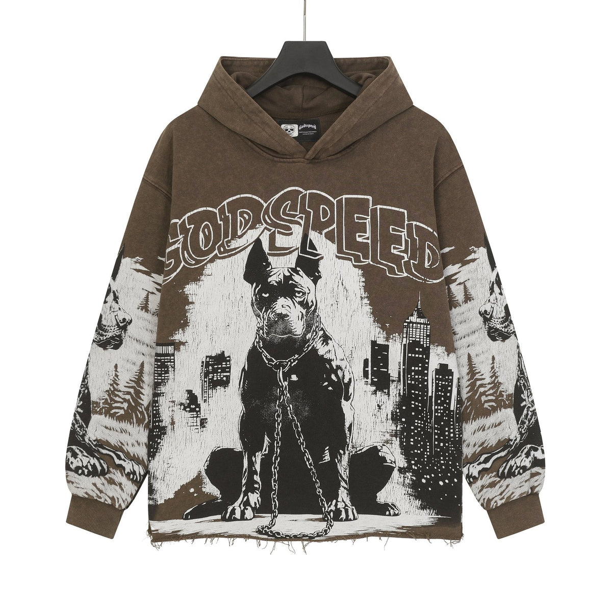 Godspeed Dog & City Graphic Raw-Hem Hoodie