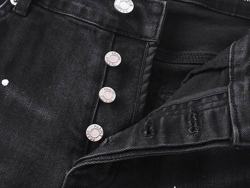Purple Brand Black Paint-Splatter Distressed Denim Shorts