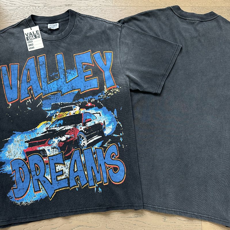 VALE USA Washed Black Car Graphic T-Shirt