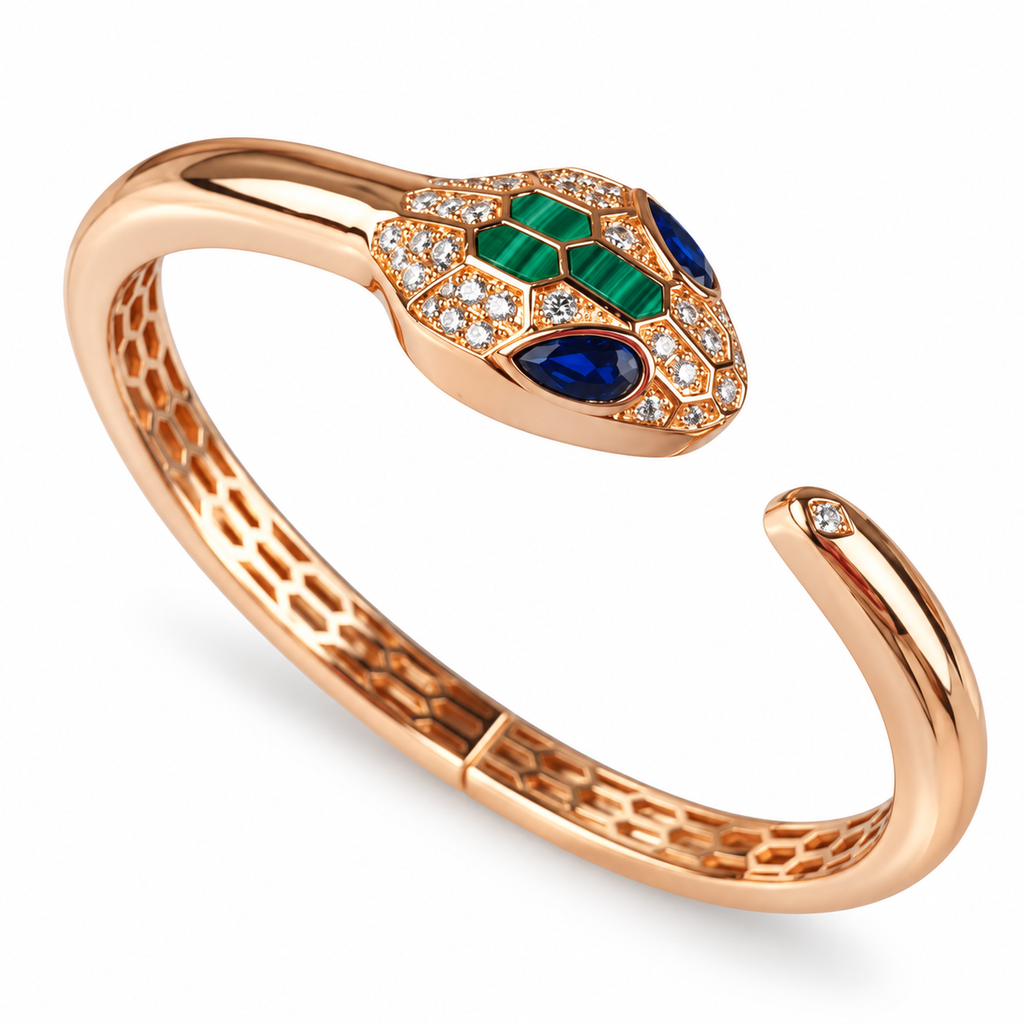 BVLGARI Serpenti Malachite Snake-Head Bracelet