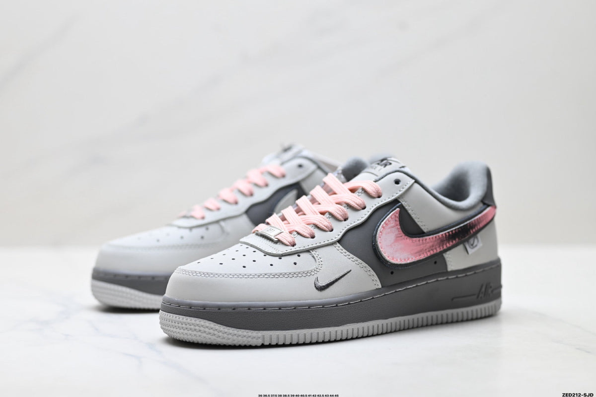 Nike Air Force 1 Low Gray Black Pink Unisex Sneakers Style 09