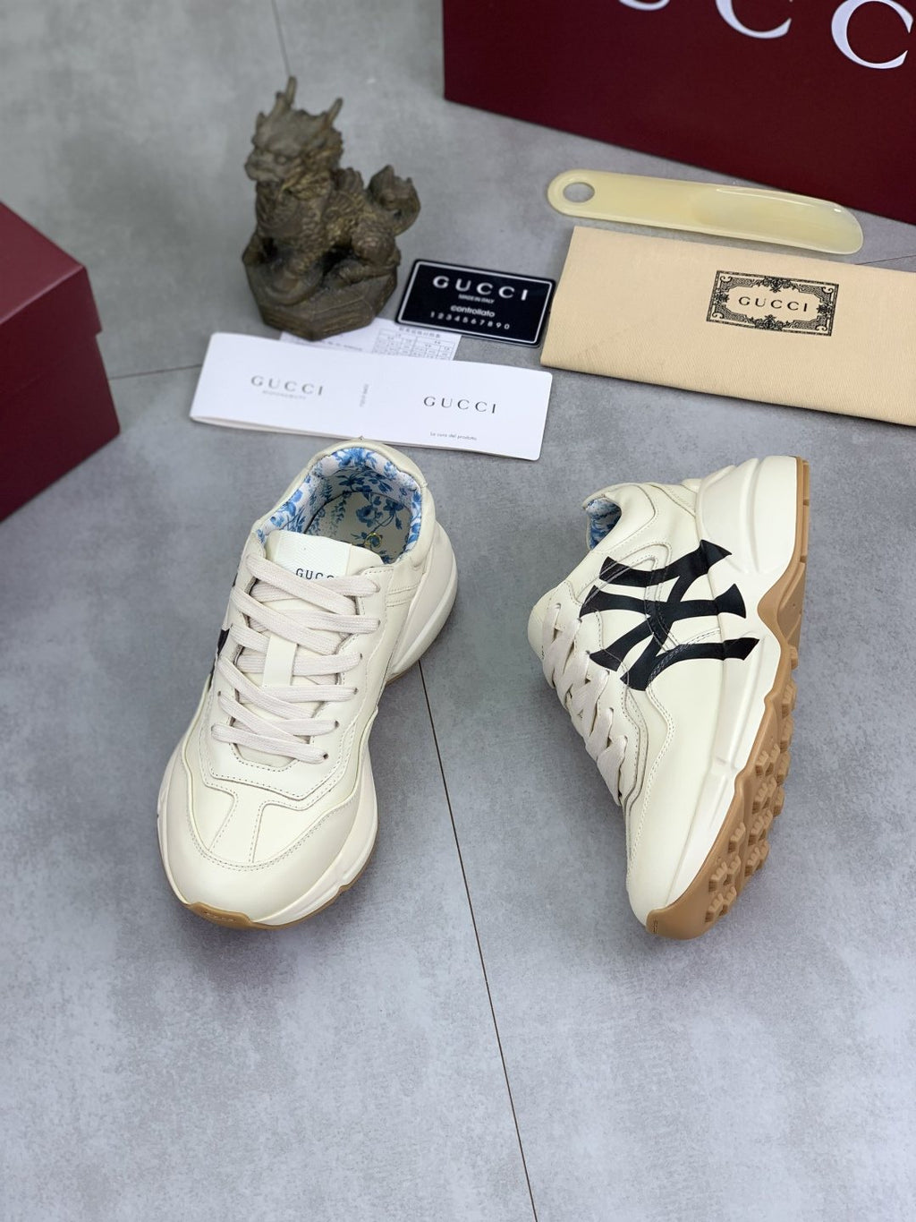 Gucci Cream Chunky Sneakers with Black Accents