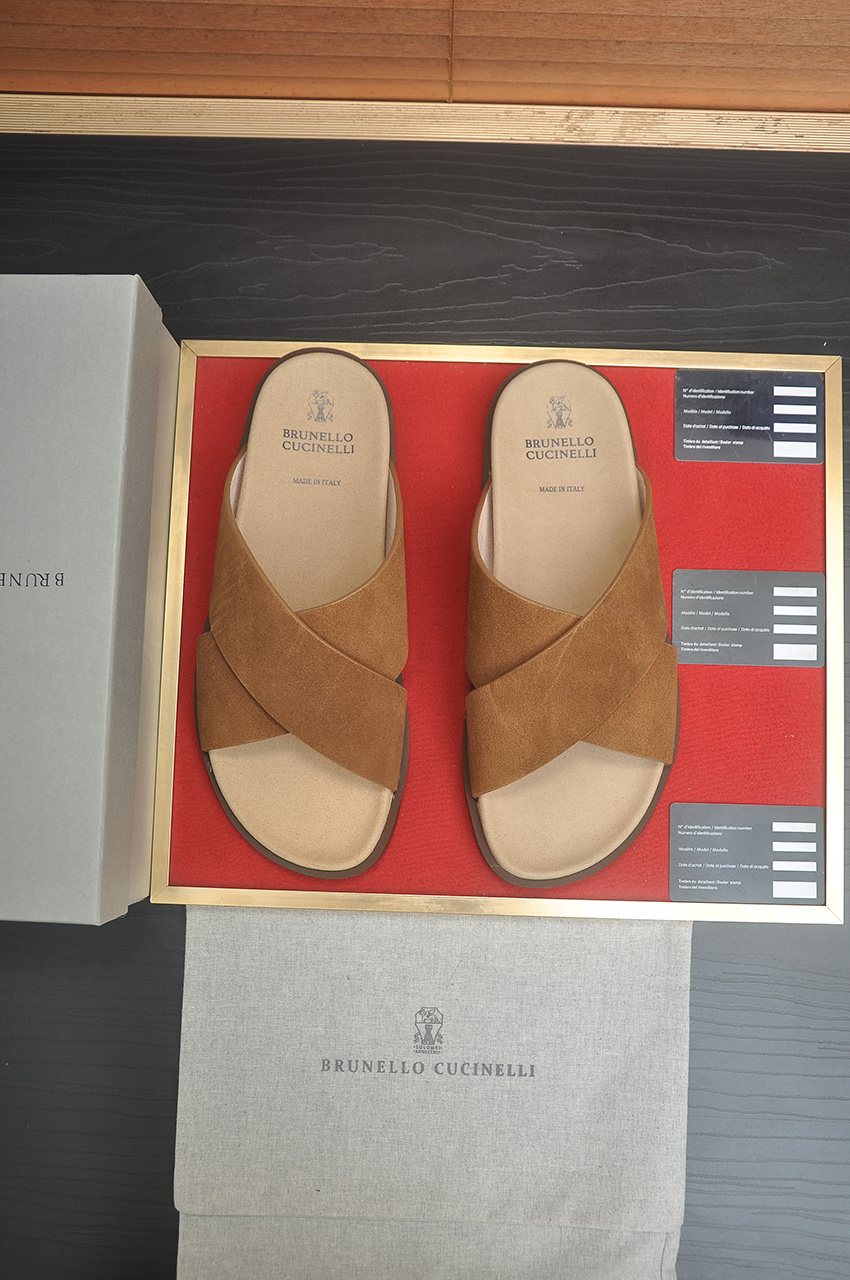 Brunello Cucinelli Cross-Strap Slide Sandals