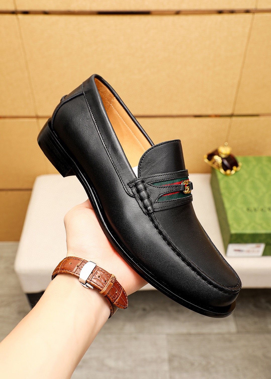Gucci Leather Web Detail Loafers