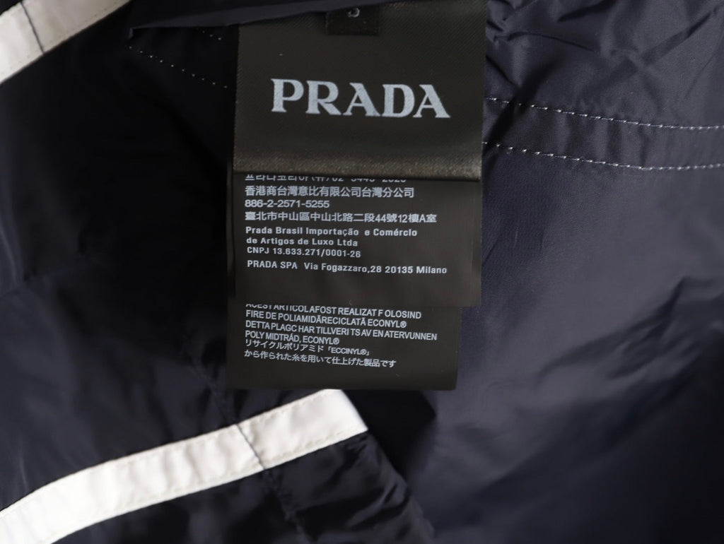 Prada Logo-Detail Contrast-Stripe Hooded Zip Jacket - Navy